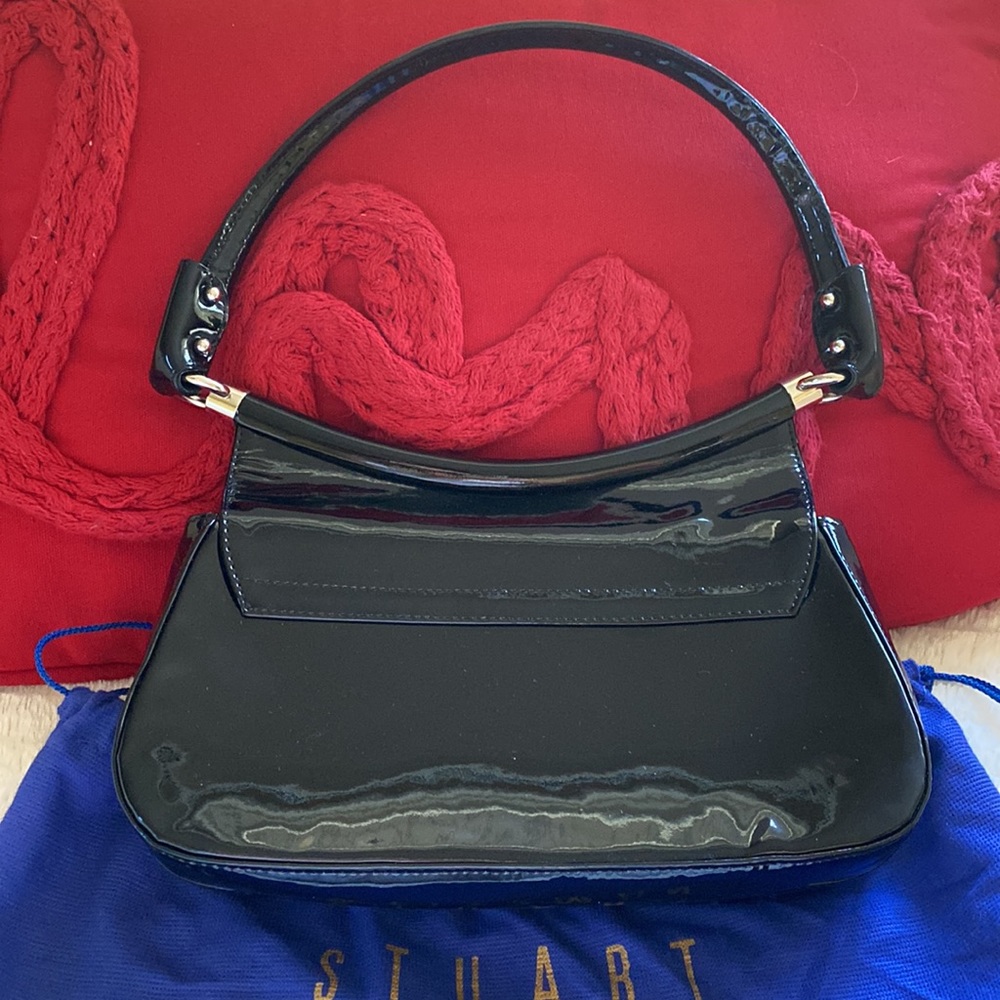 Stuart Weitzman Beautiful Black Patent Leather Shiny Silver Hardware Bag - Picture 2 of 16